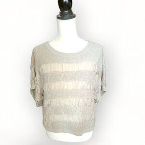 Takeout Short Sleeve Open Weave Tan Luxury Loose Fit Sweater in Size XL